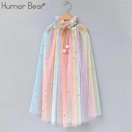 Girl Dresses Humour Bear Girls' Fairy Style Mesh Cloak Children's Colourful Outdoor Sunscreen Vestidos Casual Outfit 3-8Y