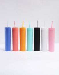 Whole 16oz Acrylic Skinny Tumblers Matte Colored Acrylic Tumblers with Lids and Straws Double Wall Plastic Tumblers with Straw7110099