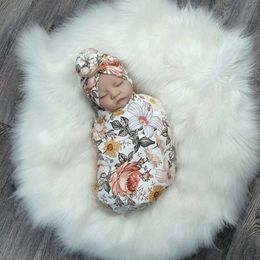 3pc/set Swaddle Wrap New Born Receiving Blanket for Newborn Babies Accessories Soft Floral Headband Hat Bedding Baby Items