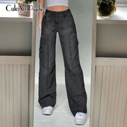 Women's Jeans High Waisted Aesthetic Baggy Streetwear Casual Loose Fashion Cargo Pants Harajuku Chic Cute Denim Capris Cuteandpsycho