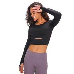 Lu Align Shorts Gym Workout Women Yoga Sleeve Running Apparel Gym Wear Casual Long T-shirt Fiess Crop Solid Hollow Sports Tops Lemon LL Sh