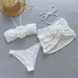Women's Swimwear Lightweight Bikini Floral Set With High Waist Briefs 3d Cover Up Skirt Summer Beachwear Swimming Suit