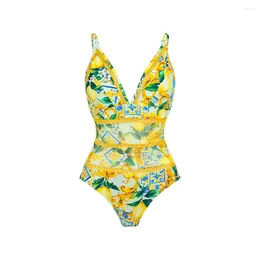 Women's Swimwear 2024 Sexy One Piece Swimsuit Women Monokini Tropical Printed Ruffe Backless Push Up Female Bathing Suit Beach Wear