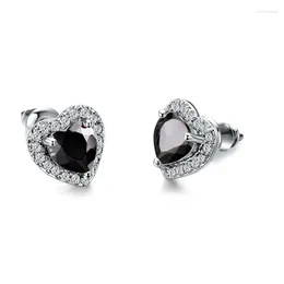 Stud Earrings Arrival Heart Silver Color Jewelry Black Spinel Stone Cute Party For Women