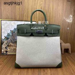 Tote Bag 40cm Hac Large Handbags Oman | Swift Leather Canvas Patchwork Jungle Green Platinum Super Cool rj