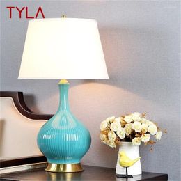 Table Lamps TYLA Ceramic Lamp Copper Contemporary Luxury Pale Blue Desk Light LED For Home Bedsides