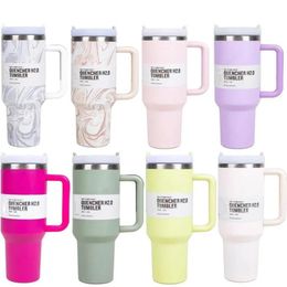 US Stock Tumblers Watermelon Moonshine H2.0 40Oz Stainless Steel Cups With Silicone Handle Lid And Straw Travel Car Mugs Keep Drinking Cold Water Bottles 0522