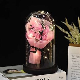 Decorative Objects Figurines Valentines Day Gift for Girlfriend Eternal Rose LED Lantern Illumination Decoration Wedding Creative Mother H240521 IRTS