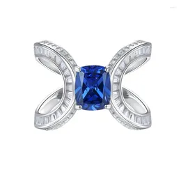 Cluster Rings 2024 S925 Pure Silver Tanzanian Blue Ring Women's 7 9 Fat Square Flower Cut European And American Ins Style