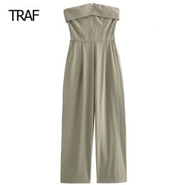 TRAF Off Shoulder Sleeveless Backless Zipper Long Jumpsuit Women Jumpsuit Spring Summer 2024 Strapless Jumpsuits Casual Overalls 240522