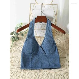 Women's Tanks Neck-mounted Women Tank Tops Sales Backless V-neck Zipper Build In Bra Bare Midriff Camis Summer Casual Gallus Drop