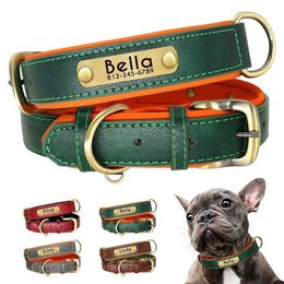 Dog Collars Leashes Customised Leather ID Nameplate Collar Soft Padded Dogs Free Engraving Name for Small Medium Large Adjustable H240522