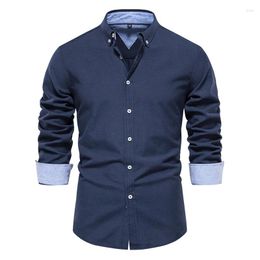 Men's Polos S-2XL Cotton Shirt For Men 2024 Spring Autumn Solid Color Casual Polo Long Sleeve Thin And Breathable Shirts 7