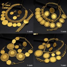 ANIID Ethiopian 24K Gold Colour Coins Jewellery Set African Hawaiian Luxury Necklace Bracelet Pendant Set Dubai Wedding Gifts 240516