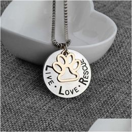 Pendant Necklaces Live Love Rescue Pet Adoption Necklace Hand Stamped Personalised Animal Shelter Paw Print Cat Dog Lover Jewellery Drop Dhrbt
