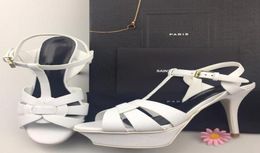 Luxury Designer Women Sandals Stiletto High Heel Shoes 1014 cm Tstrap Wedding Bridal Shoes Tribute Patent Leather Platform Sanda9530561