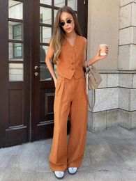 Women's Two Piece Pants Cotton Linen Sleeveless Vest Women Fashion Casual Set 2024 Spring Summer