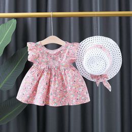 Summer New Baby Girl Small Flying Sleeve Floral Pattern Round Neck Sweet Princess Dress Birthday Party Team Dr
