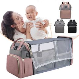 Diaper Bags Moms bag baby bottle diaper backpack replacement mat mosquito net wet and dry carrying USB charging port hanging basket bag d240522