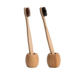 Bamboo toothbrush holder base stands bathroom washroom biodegradable wood set eco friendly custom logo with paper box package6575744