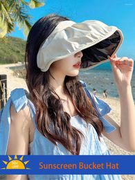 Wide Brim Hats Summer Large Brimmed Sun Hat Anti UV Sunscreen Bucket Women Hair Hoop Face Covering Versatile Outdoor Beach Cap