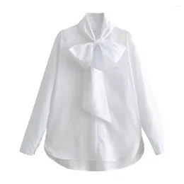 Women's Blouses Women Long Sleeve Bow Tie Blouse White Elegant Loose Lapel Collar Shirts With Button Spring Fashion Casual Office Work