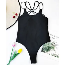 Women's Swimwear Sexy Cross Back High Cut Padded Women One Piece Swimsuit Female Backless Monokini Bather Bathing Suit Swim Lady K3177