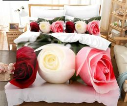 Bedding sets Flower Duvet Cover Set Bed Single Red Rose Quilt 3D Comforter Sets 3pcs with Case King Size Full Wedding H240521 8HQM
