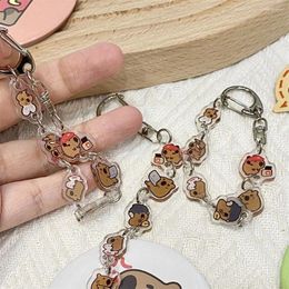 Keychains Lovely Acrylic Capybara Keychain Funny Animal Printing Keyring Creative Couple Birthday Gifts Vintage Hanging Accessory