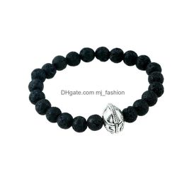 Beaded New Fashion Natural Matte Volcanic Stone Alloy Sparta Helmet Hand Chain Yoga Bracelet Drop Delivery Jewellery Bracelets Dhoig