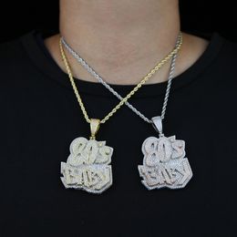 Iced Out Bling CZ Letters 80'S BABY Pendant Necklace Two Tone Colour Zircon Alphabet Charm Men's Women Hip Hop Jewellery New