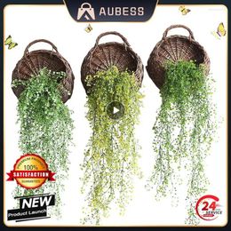 Decorative Flowers Green Artificial Plant Vines Wall Hanging Rattan Outdoor Garden Wedding Home Decoration Accessories Plastic Leaves Fake