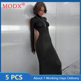 Casual Dresses 5pcs Bulk Items Wholesale Lots For Women Maxi Dress Sexy Black Turtleneck Y2k Long Sleeve Night Clothing M12619