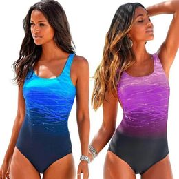 1 PCS Push Up Swimwear Criss Cross Back Onepiece Bikini Bathing Suit Gradient Print Sexy Women Swimsuit Beachwear 240522