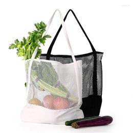 Storage Bags 1Pc Large Capacity Stitching Mesh Tote Bag Canvas Nylon Reusable Eco Foldable Shoulder Shopping Pocket