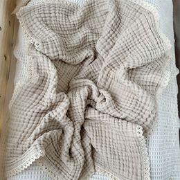 Six Layers of Gauze Cotton Thread Lace Swaddling Scarf Baby Cart Cover Bath Towel Ins Style Photo Blanket