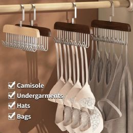 Wooden Clothes Rack for Tank Tops and Scarves,Closet Accessories with 8 Hooks,Space Saving Organisers for Hanging Belt Bag Bra