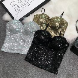 Womens Fashion Sexy Women Nick Sparkling Sequins Vest Harness At Night Binder Chest 240516
