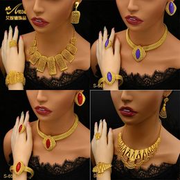 ANIID Dubai Luxury Big Pendant Necklace Sets For Women African 24k Gold Colour Indian Arab Wedding Bridal Jewellery Sets Wholesale 240522