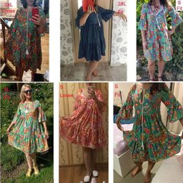 Women's Polos Y166 Women Boho Summer Floral Long Sleeve Holiday Beach Shirt Dress Mini Plus Size