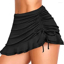 Women Solid Black Bikini Bottom Pleate High Waist Skirt Swimwear Briefs Tankini Bottoms Swimsuit Plus Size