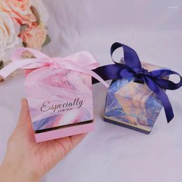 Gift Wrap 25/50Pcs Stamped Square Candy Box Wedding Favour Packaging With Ribbon Baby Shower Birthday Christmas Party Supplies