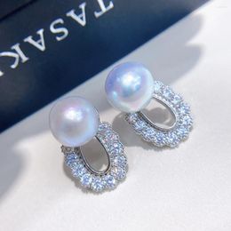 Stud Earrings Akoya Seawater Pearl Lace Design Lady Grey Colour Handmade Jewellery Gifts