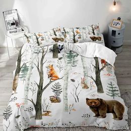 Bedding sets Fox Print Comforter Cover Set for Boys Girls Children 3D Animal Theme Duvet Room Decor Full Size Quilt 3Pcs H240521 FUSN