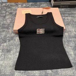 Miumiuss Tshirt Top Designerswomen's Tanks Anagram-Embroidered Cotton-Blend Tank Top Shorts Designer Suit Knitted Femme Ladies Tops Miumiuss Tshirt 918