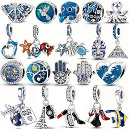 Loose Gemstones 925 Silver Star Eyes Fatima Hamsa Hand Moon Plane Travel Beads Clip Charms Fit Original Bracelet Bangle Jewellery