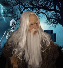 Halloween Headgear Realistic Old Man Head Masks Latex Long Hair Wizard Performance Prop For Halloween Costume Cosplay Party 2207111879407