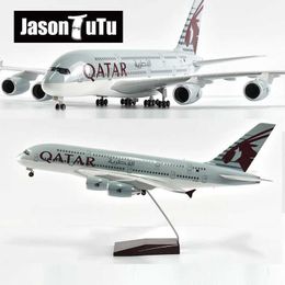 Aircraft Modle JASON TUTU 46cm Aeroplane Model Aircraft Qatar Airbus A380 1/160 Scale Diecast Resin Light and Wheel Plane Gift Collection Y240522