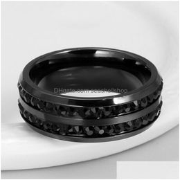 Band Rings Titanium Steel Set Diamante Men And Women Fashion Black 8Mm Size 7-13 Drop Delivery Jewellery Ring Dhpdv