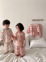 Clothing Sets 2024 Spring Children Home Clothes Set Cotton Kids Boys Girls Long Sleeve Tops Pants Print 2pcs Suit Toddler Pajamas Outfits